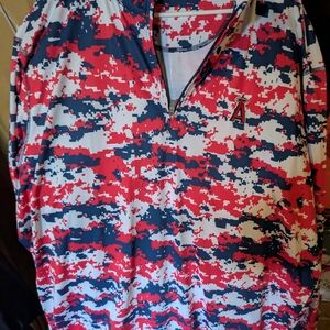 Red and Blue Camouflage Quarter-Zip Pullover